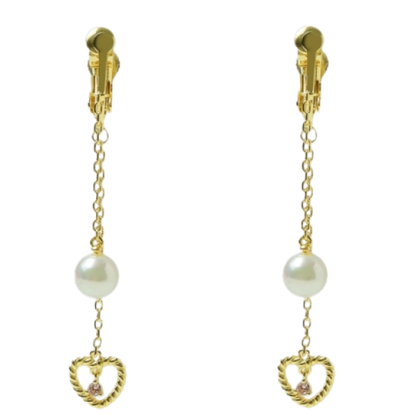 Heart Light Pearl Earclip Gold