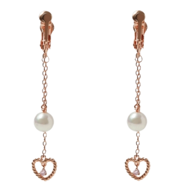 Heart Light Pearl Earclip Pink Gold
