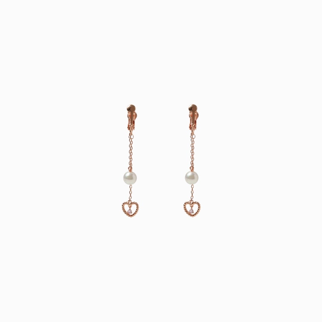 Heart Light Pearl Earclip(Pink Gold) | TwO hundRED