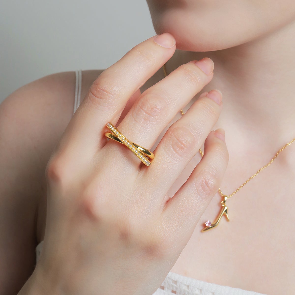 Heart Light Double Line Ring(Gold) | TwO hundRED